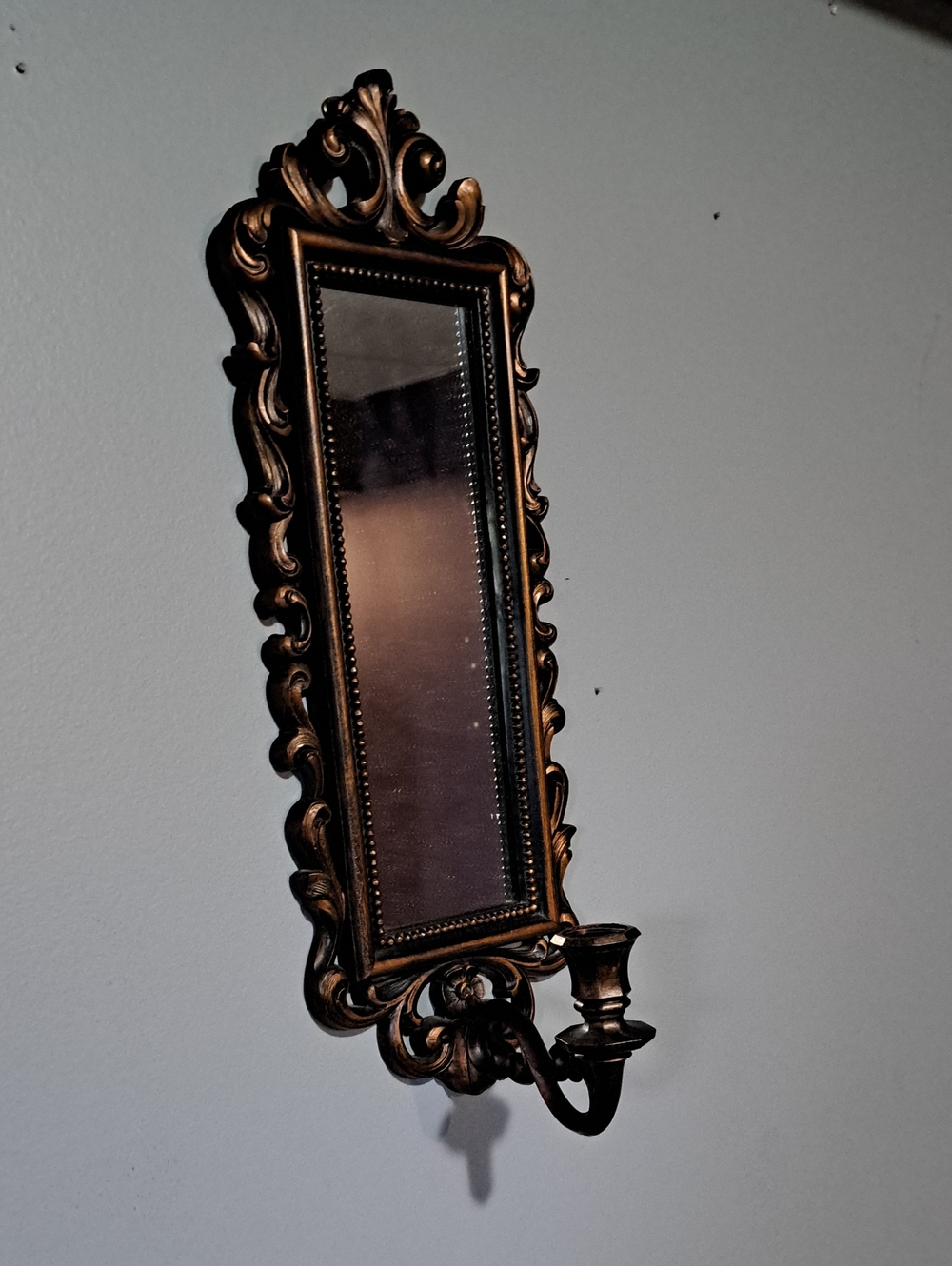 Ornate Bronze Wall Mirror Sconce - Decorative Home Accent